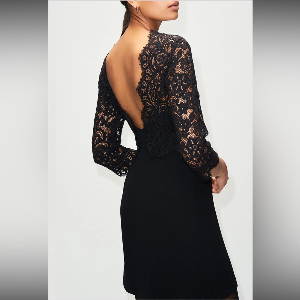 CLAUDIE PIERLOT Fitted Lace LBD Coktail Office Openback Black Minj Dress sz 38